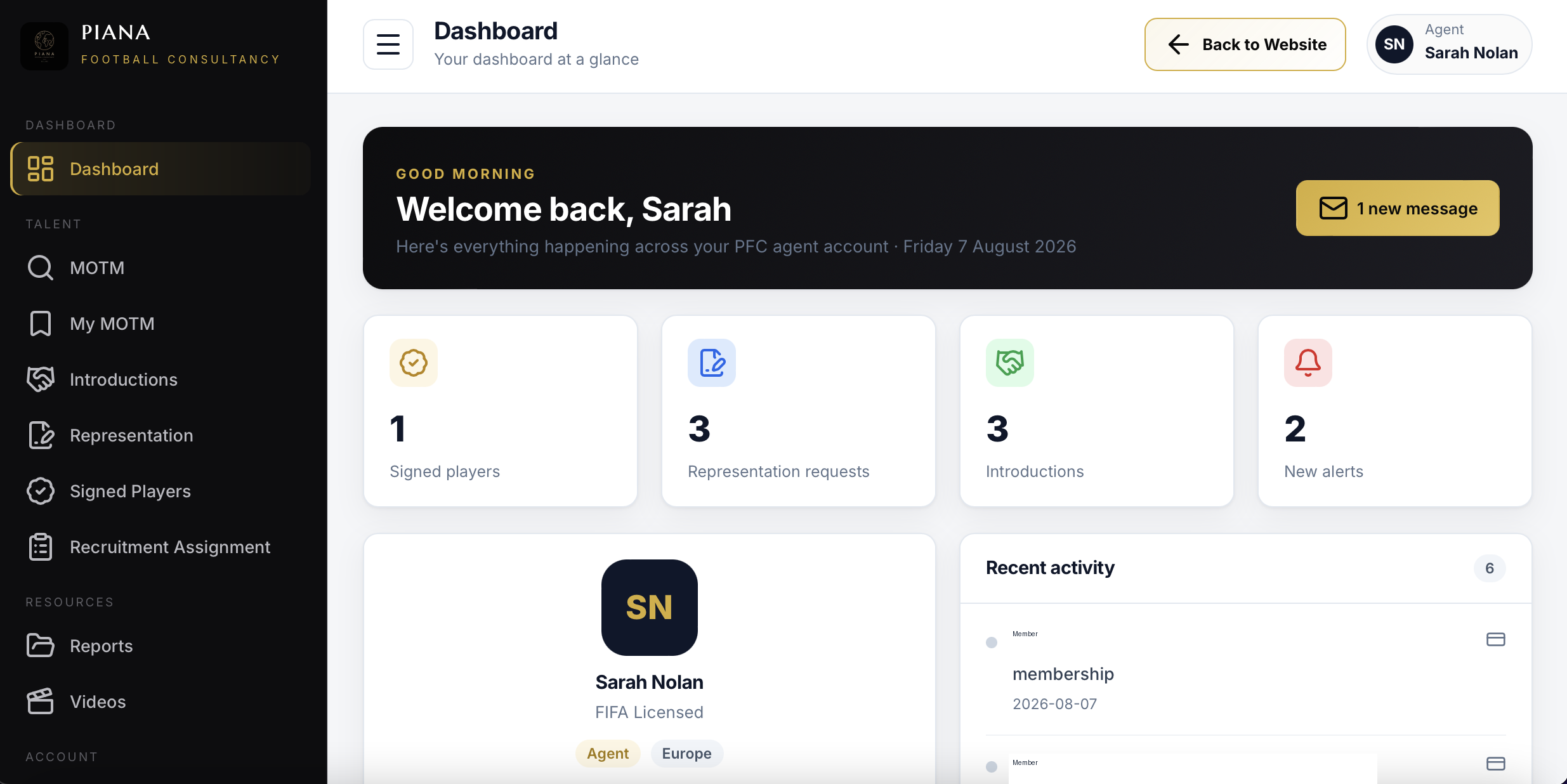 Agent portal dashboard