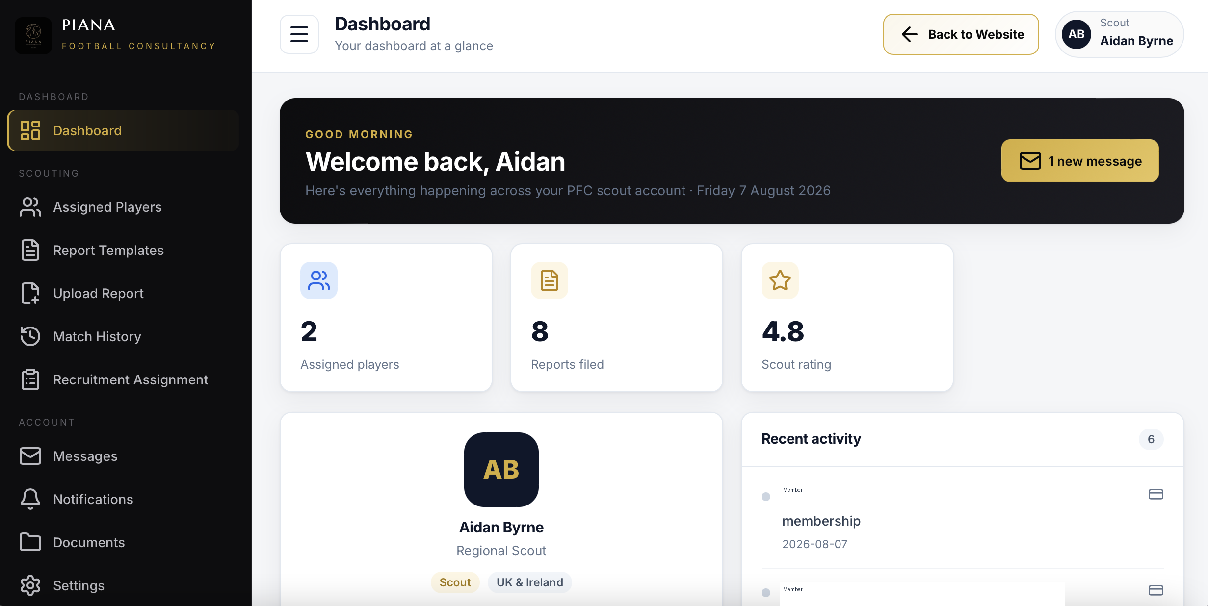Scout portal dashboard